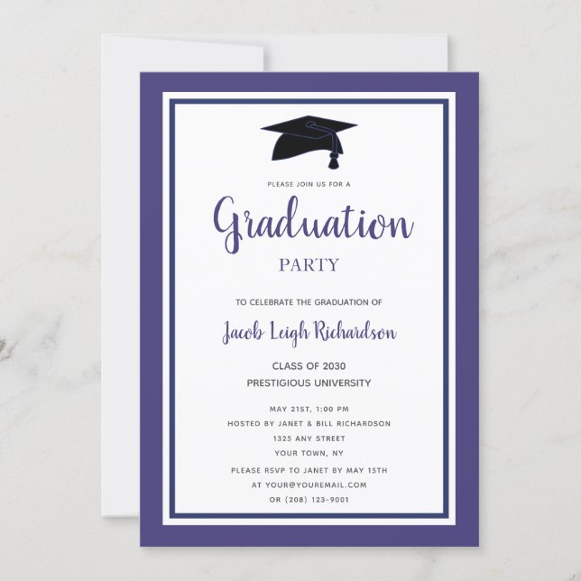 Simple Purple White Modern Graduation Party Invitation (Front)