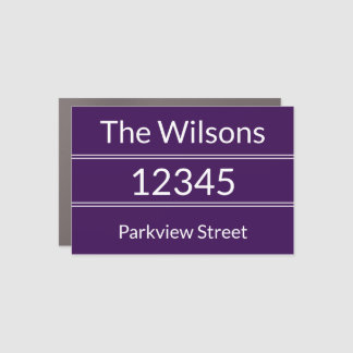 Simple Purple & White Name Address Mailbox Magnet