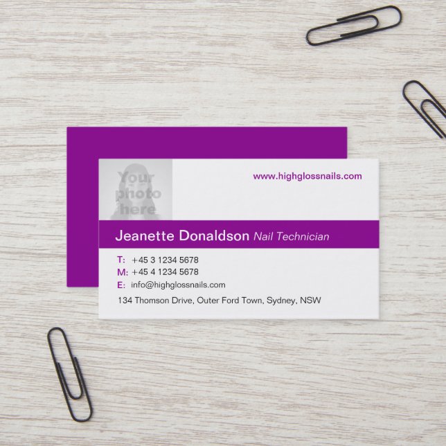 Simple purple/white photo business card (Front/Back In Situ)