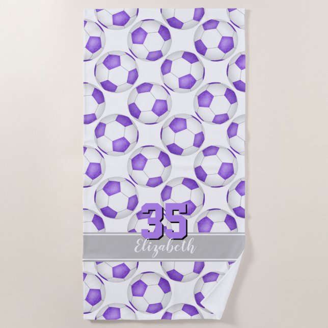 simple purple white soccer balls cute girly beach towel (Front)