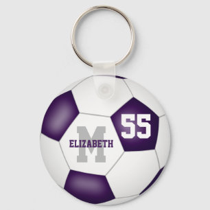 simple purple white team colors girls boys soccer keychain