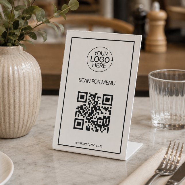 Simple QR Code Add Logo Contactless Menu Minimal Pedestal Sign (Simple QR Code Add Logo Contactless Menu Minimal Pedestal Sign)