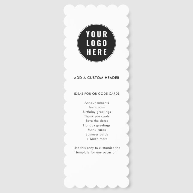 Simple QR Code and Business Logo Minimalist Bookmarks (Front)