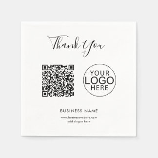 Simple QR Code and Business Logo Thank You Paper Napkins