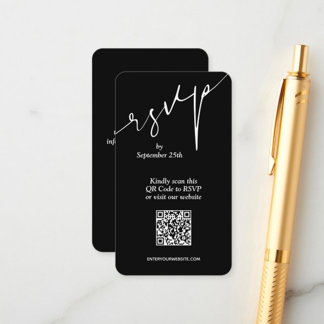 Simple QR Code Black Wedding Enclosure Card (Front/Back In Situ)