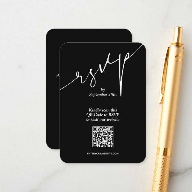 Simple QR Code Black Wedding Enclosure Card (Front/Back In Situ)