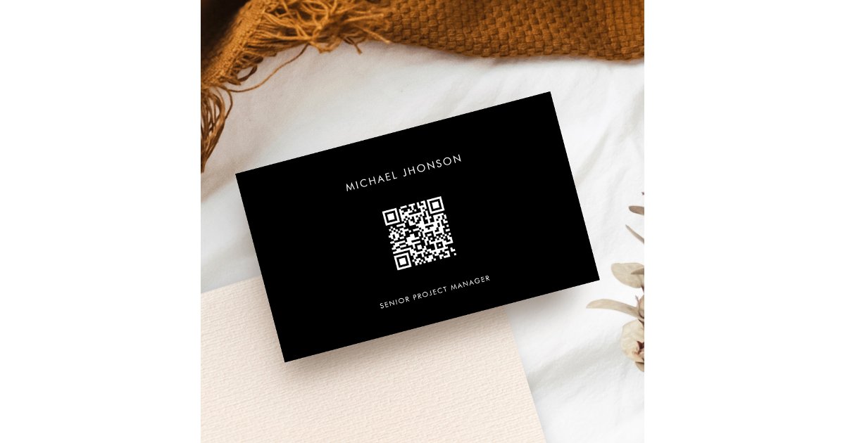Simple QR Code Black & White Online Professional Business Card | Zazzle
