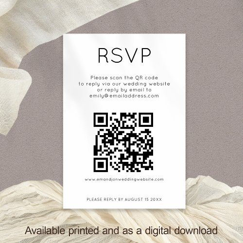 Simple QR Code Black White Wedding RSVP Card