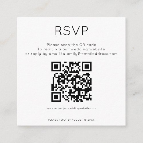 Simple QR Code Black White Wedding RSVP Enclosure Card