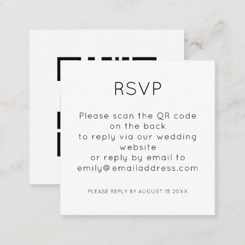 Simple QR Code Black White Wedding RSVP  Enclosure Card