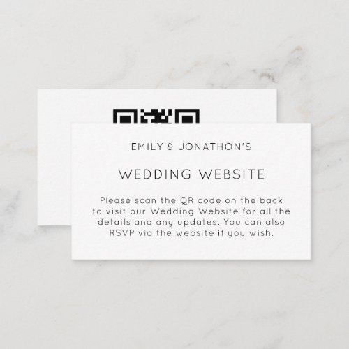 Simple QR Code Black White Wedding Website Enclosure Card