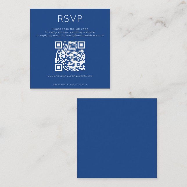 Simple QR Code Blue Wedding RSVP Enclosure Card (Front/Back)