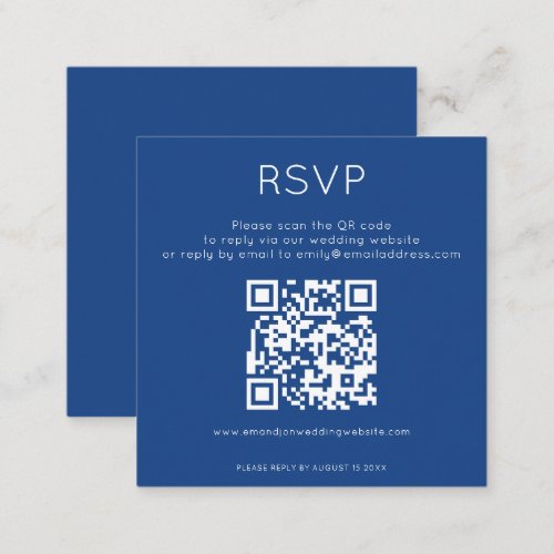 Simple QR Code Blue Wedding RSVP Enclosure Card