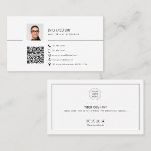 Simple QR code business card with photo, clean
