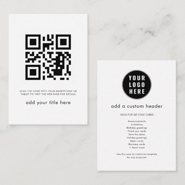 Simple QR Code Business Logo Trendy Custom Note Card (Front/Back)