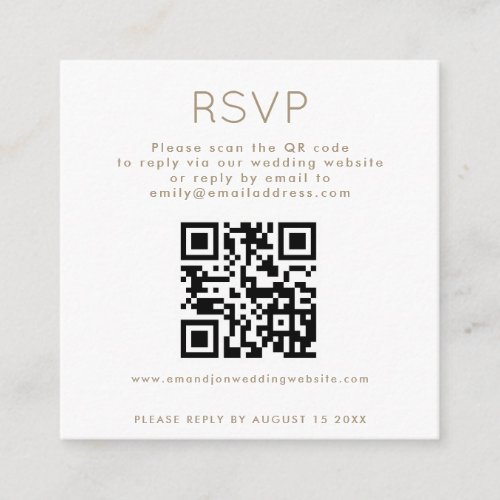 Simple QR Code Champagne Gold Text Wedding RSVP  Enclosure Card