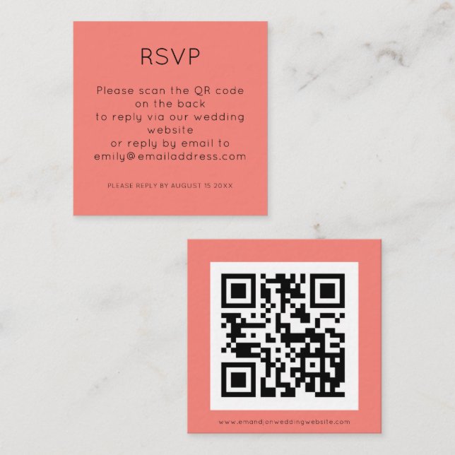 Simple QR Code Coral Rose Wedding RSVP  Enclosure  Card (Front/Back)
