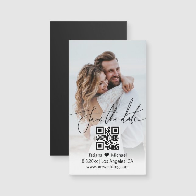 simple qr code couple photo save the date magnet (Front/Back)