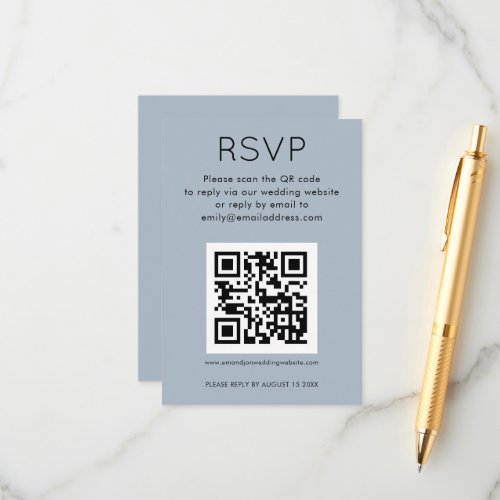 Simple QR Code Dusty Blue Wedding RSVP Enclosure Card