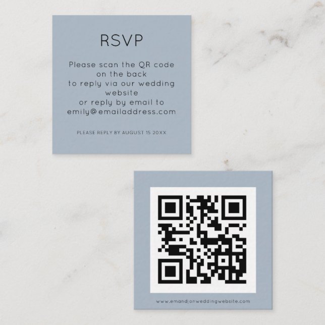 Simple QR Code Dusty Blue Wedding RSVP  Enclosure  Card (Front/Back)