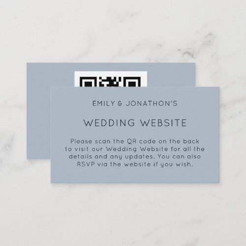 Simple QR Code Dusty Blue Wedding Website Enclosure Card