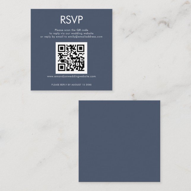 Simple QR Code Dusty Navy Blue Wedding RSVP Enclosure Card (Front/Back)