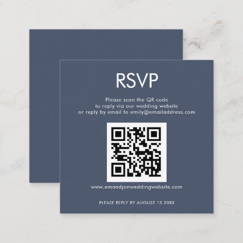 Simple QR Code Dusty Navy Blue Wedding RSVP Enclosure Card