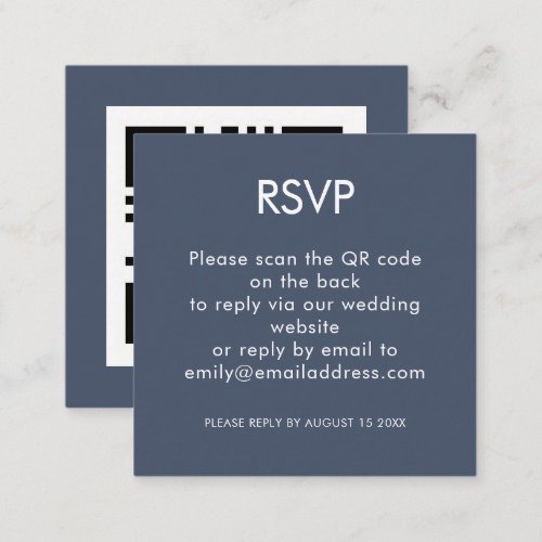 Simple QR Code Dusty Navy Blue Wedding RSVP Enclosure Card