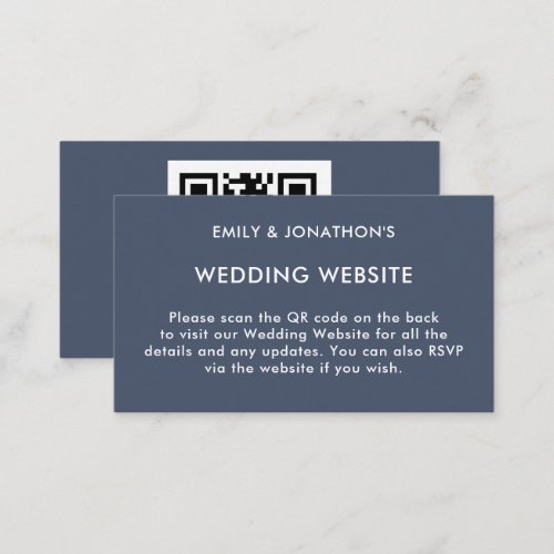 Simple QR Code Dusty Navy Blue Wedding Website Enclosure Card