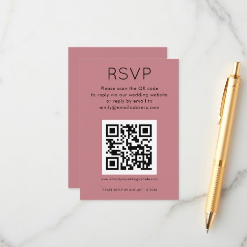 Simple QR Code Dusty Rose Pink Wedding RSVP Enclosure Card