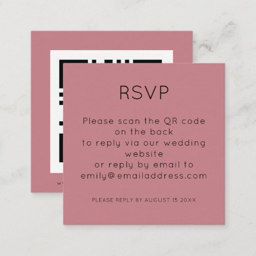 Simple QR Code Dusty Rose Pink Wedding RSVP Enclosure Card