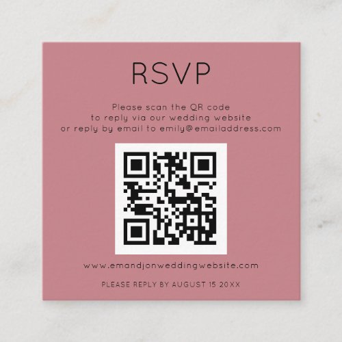 Simple QR Code Dusty Rose Pink Wedding RSVP Enclosure Card