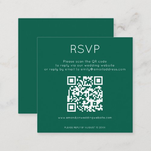 Simple QR Code Emerald Wedding RSVP Enclosure Card