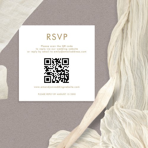 Simple QR Code Gold White Wedding RSVP Enclosure Card