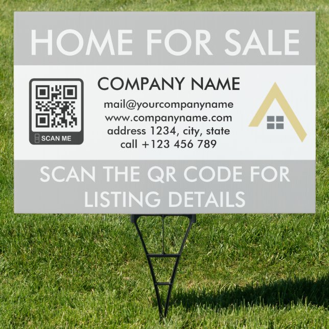 Simple QR Code Home For Sale Real Estate Sign (Insitu)
