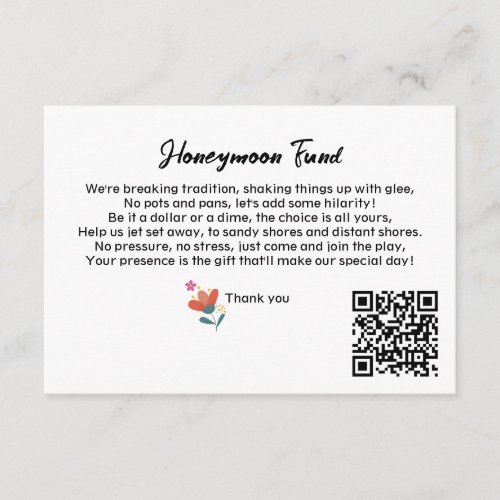 Simple QR Code Honeymoon Fund Request Wedding Enclosure Card