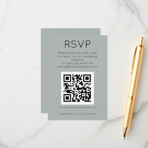 Simple QR Code Light Sage Wedding RSVP Enclosure Card