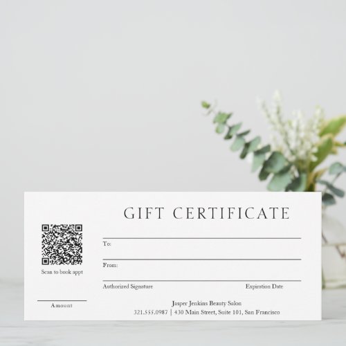 Simple QR Code Modern Business Gift Certificate