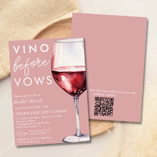 Simple QR Code Pink Vino Before Vows Bridal Shower Invitation