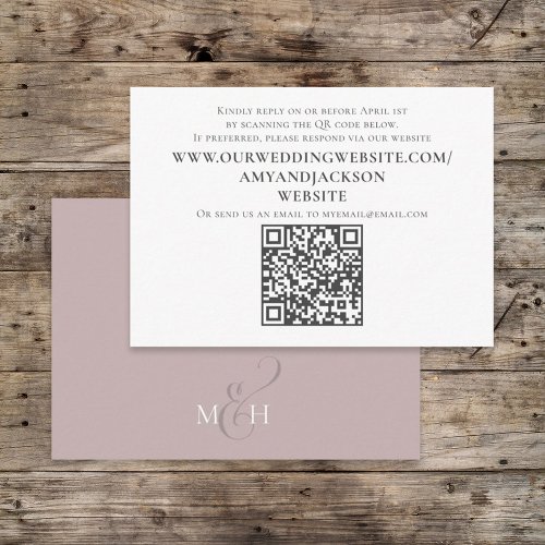 Simple QR Code RSVP Online Dusty Rose Calligraphy Enclosure Card