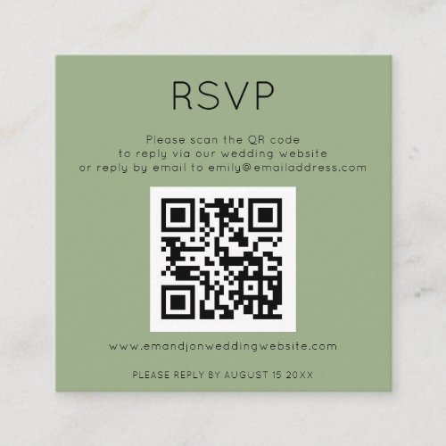 Simple QR Code Sage Green Wedding RSVP Enclosure C