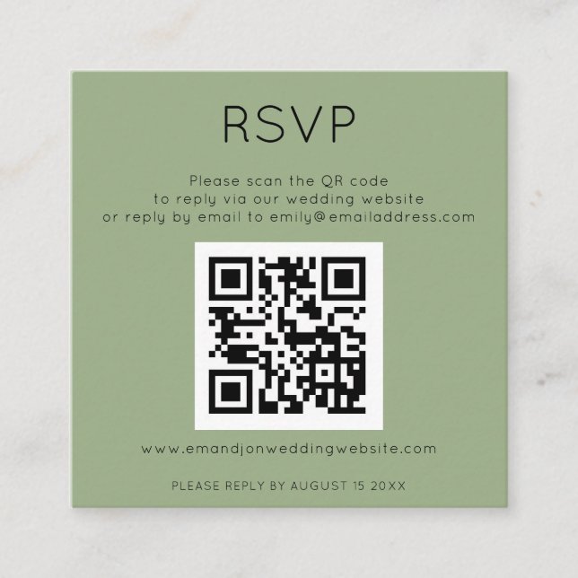 Simple QR Code Sage Green Wedding RSVP Enclosure C Card (Front)