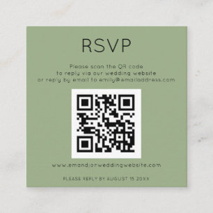Simple QR Code Sage Green Wedding RSVP Enclosure C Card