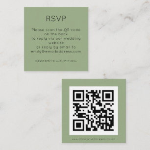 Simple QR Code Sage Green Wedding RSVP Enclosure Card