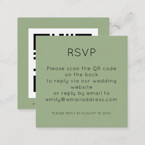 Simple QR Code Sage Green Wedding RSVP Enclosure Card