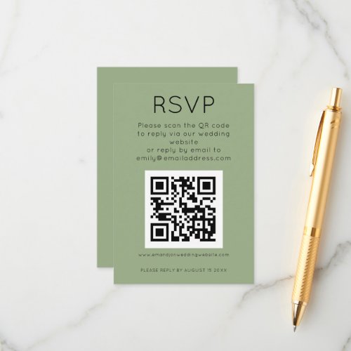 Simple QR Code Sage Green Wedding RSVP Enclosure Card