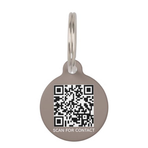 Simple QR Code scan contact Info dog cat greige Pet ID Tag