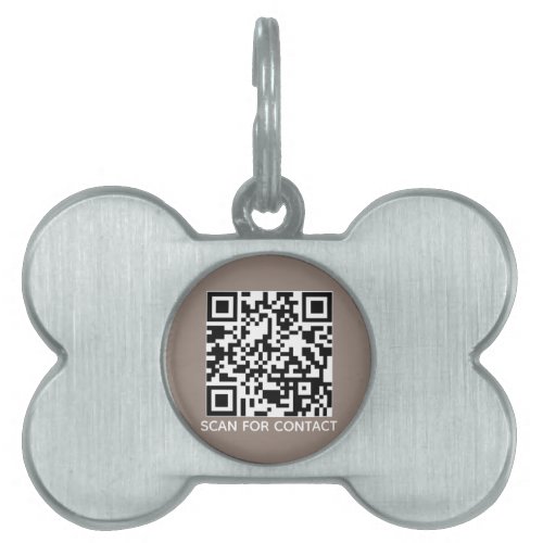 Simple QR Code scan contact info greige dog Pet ID Tag