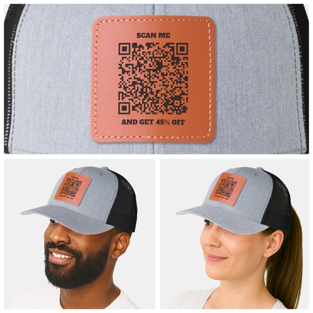 Simple Qr Code Scan Me Promotion Giveaway Business Leather Patch Hat ( qr code professional digital contact stylish modern scan me simple qr code business logo contactles)
