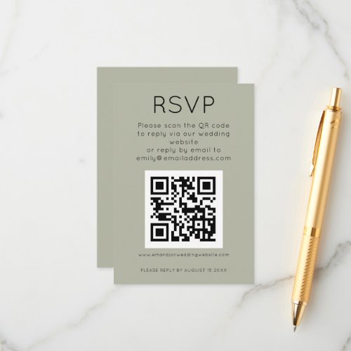 Simple QR Code Soft Sage Wedding RSVP Enclosure Card